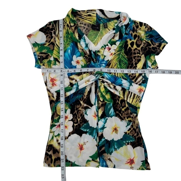 Rafaella Floral Animal Print Peplum Short Sleeve Blouse Size Petite SM Women’s - Picture 4 of 5